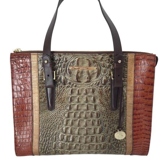 Brahmin Green & Brown Crocodile Forest Nottingham Anywhere Tote Shoulder…